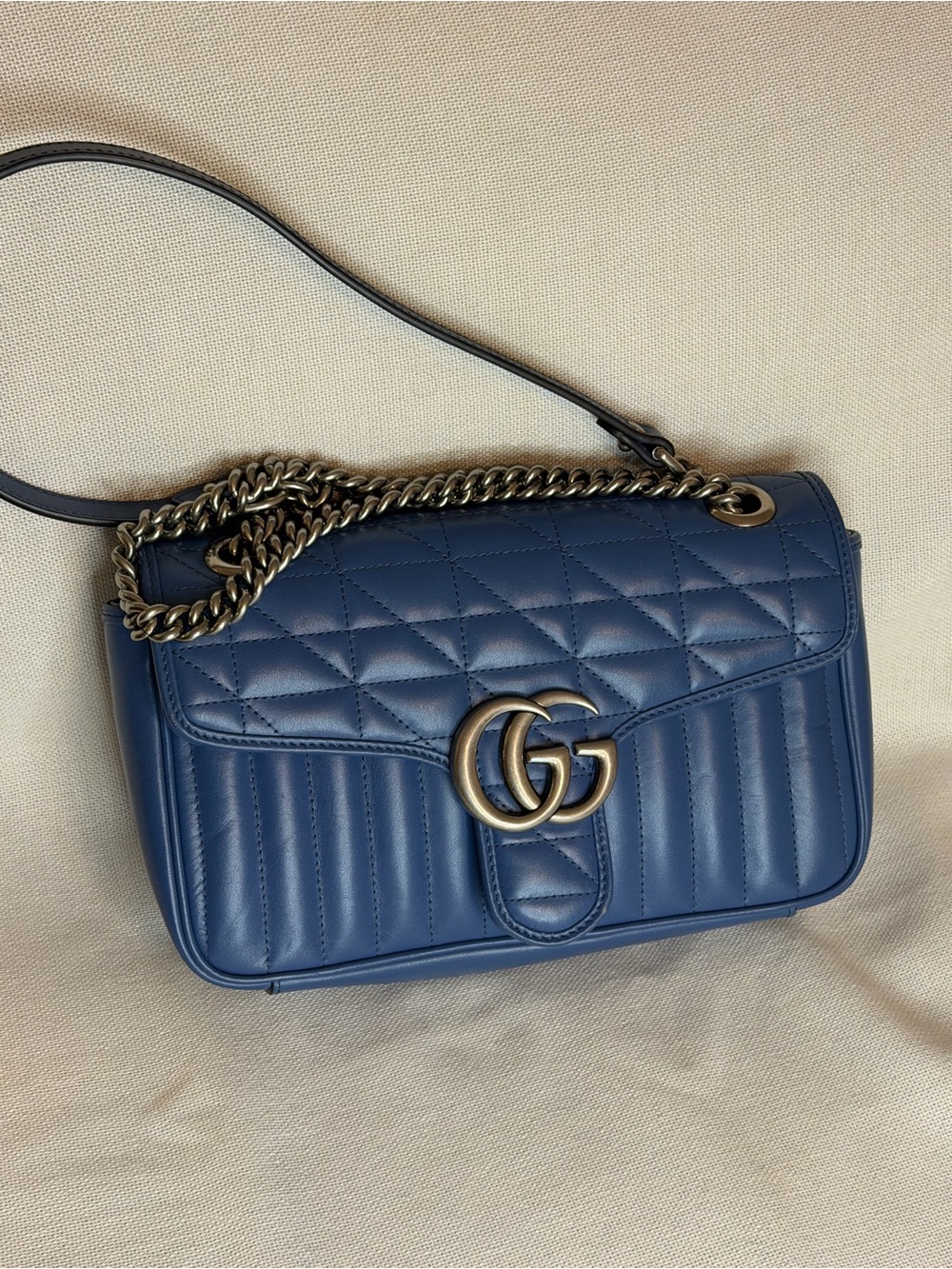 SOLD..Gucci Blue Quilted GG Chain Shoulder Bag